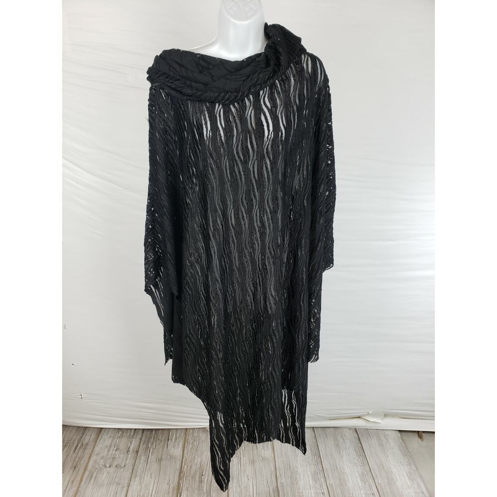 Harriets SF‎ Black Asymmetrical Cowl neck One Size O/S Sheer Shawl Cover Up